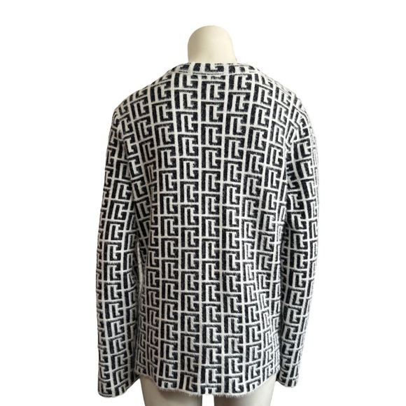 Luxury Knit Sweater Jacket Black + White Geometric Monogram Women's Large - Picture 15 of 15